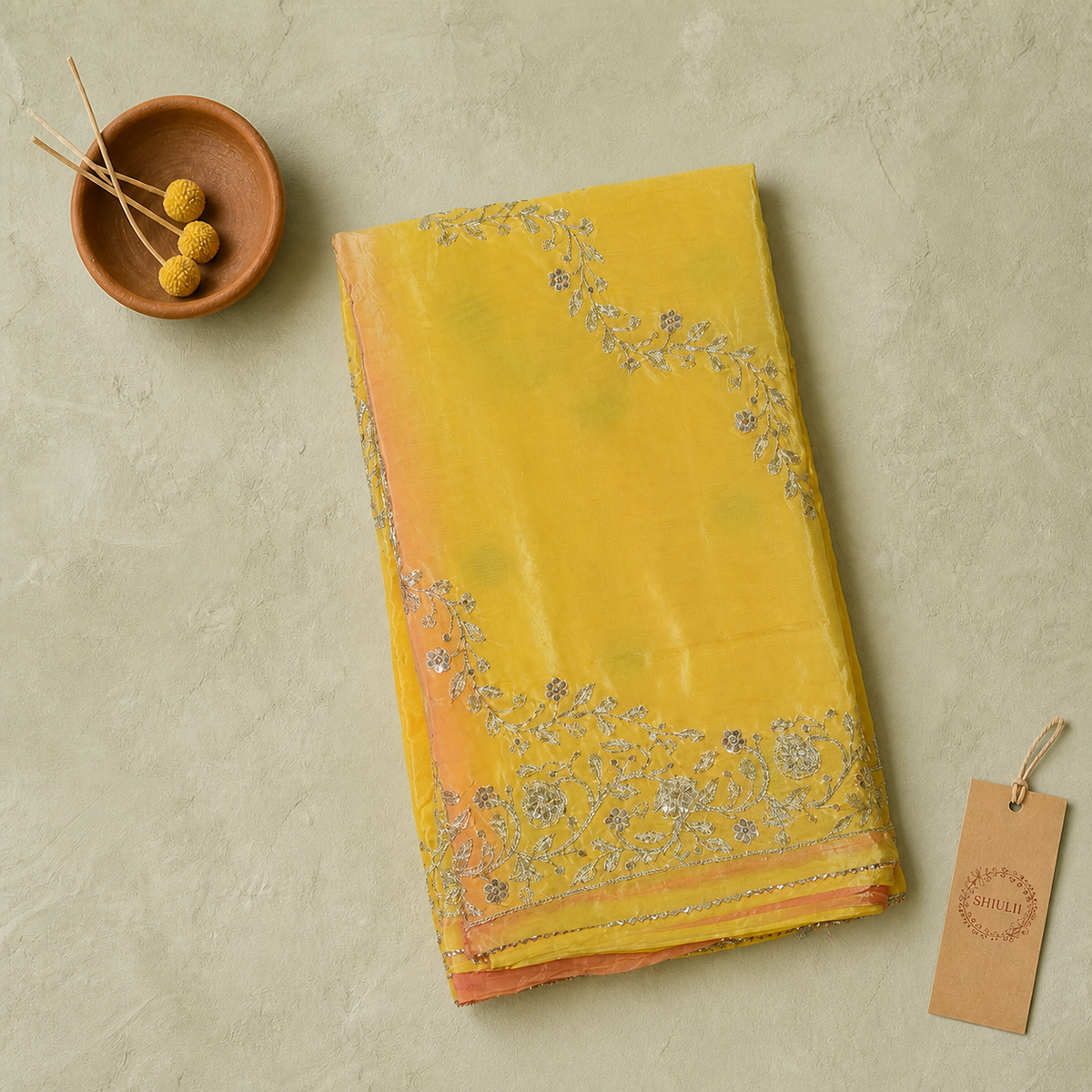 Shiulii Sunshine Yellow Embroidered Saree