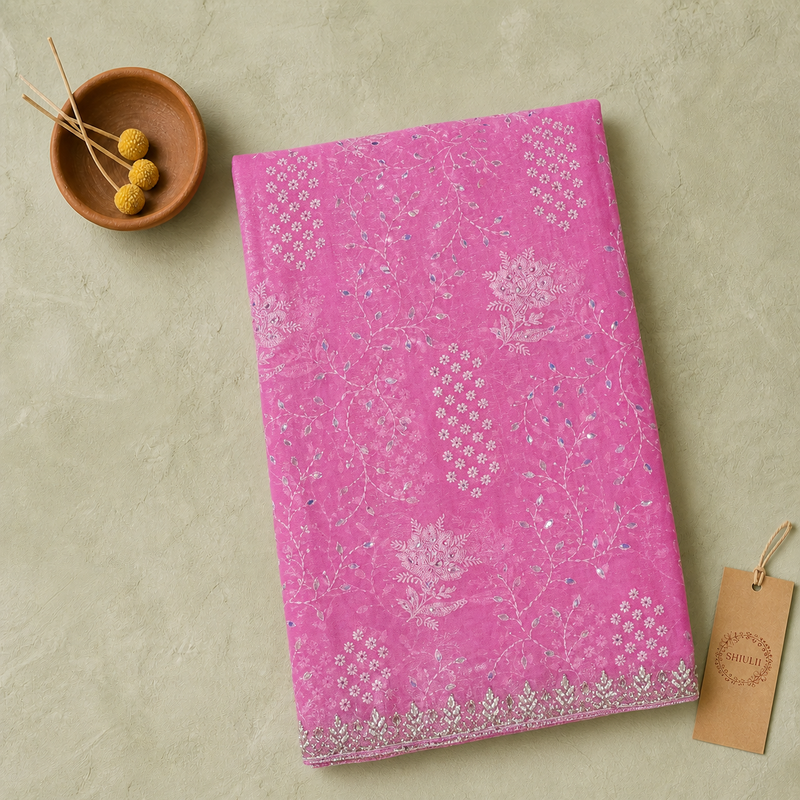 Shiulii Fuchsia Floral Embellished Saree