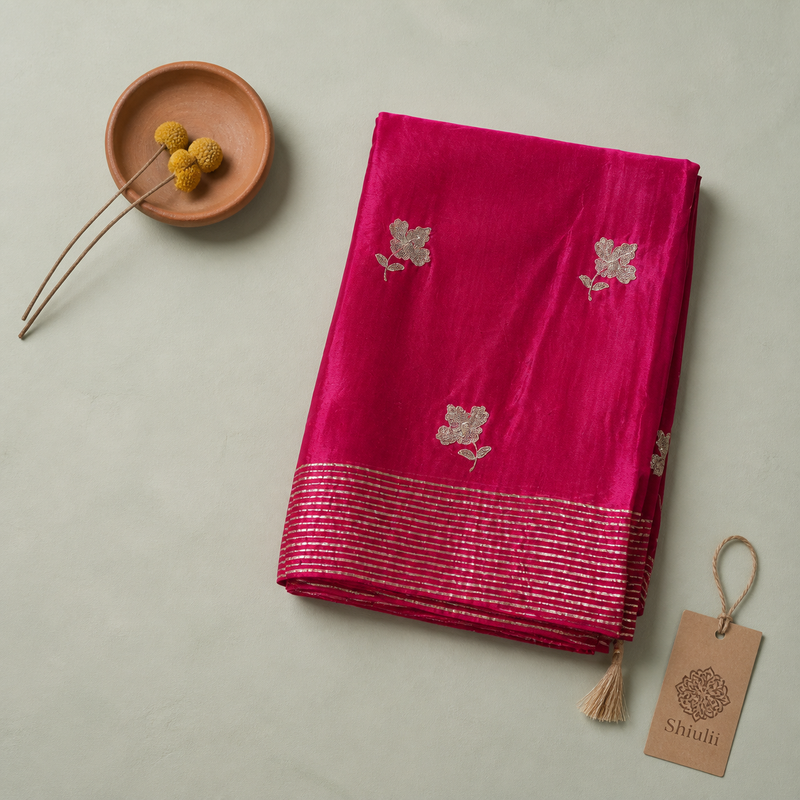 Shiulii Rani Pink Silver Motif Saree