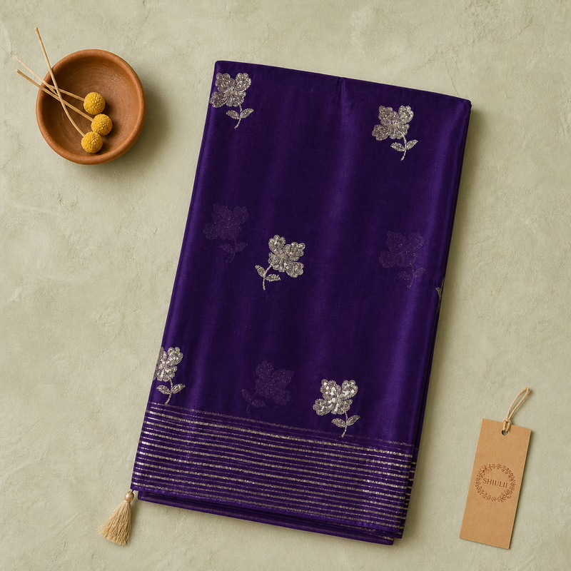 Shiulii Royal Purple Motif Saree