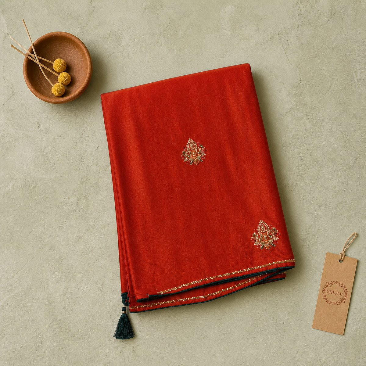 Shiulii Scarlet Red Motif Saree