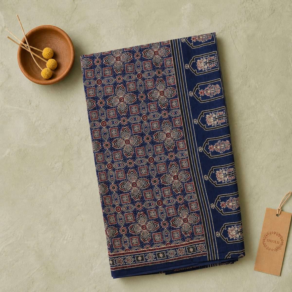 Shiulii Indigo Heritage Print Saree