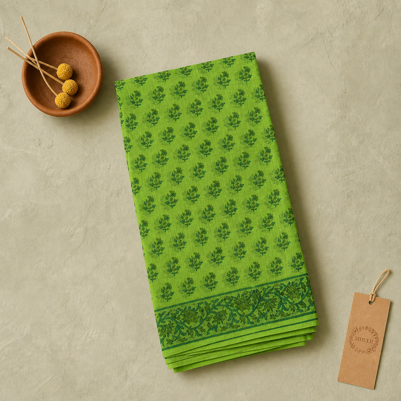Shiulii Lime Green Floral Print Saree