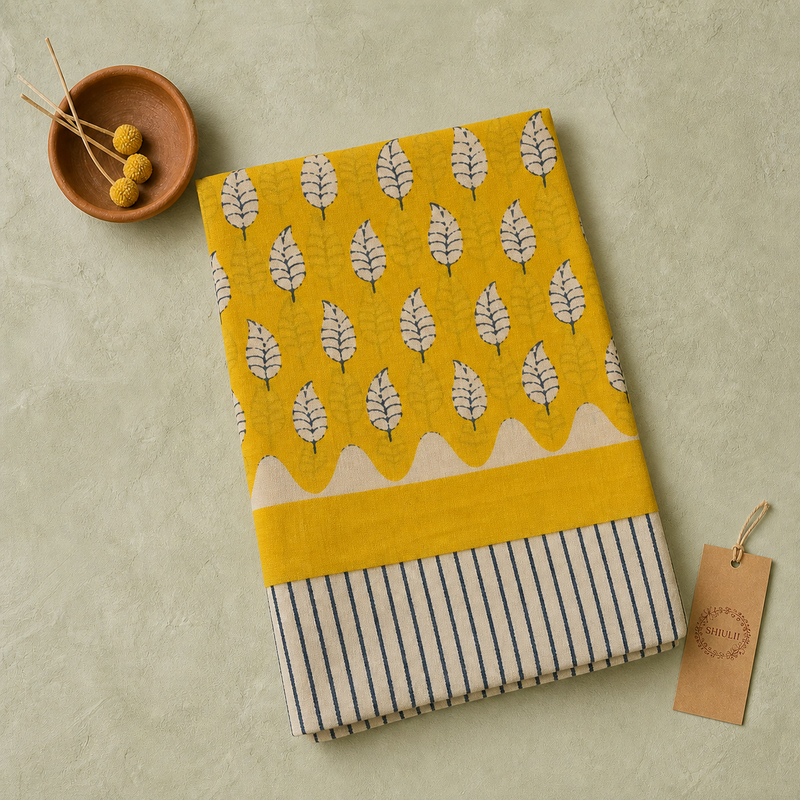 Shiulii Mustard Leaf Print Saree