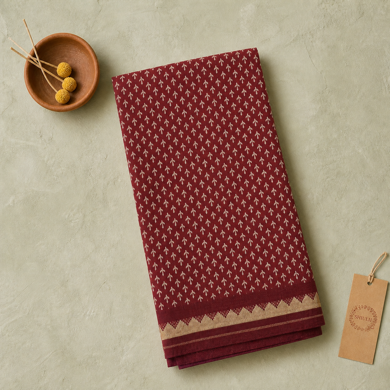 Shiulii Wine Micro Print Saree